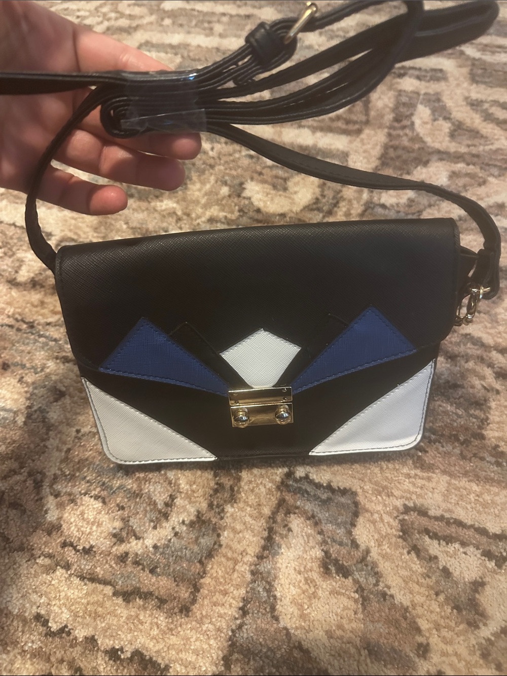 Atmosphere Black, White & Blue Geometric Crossbody Purse